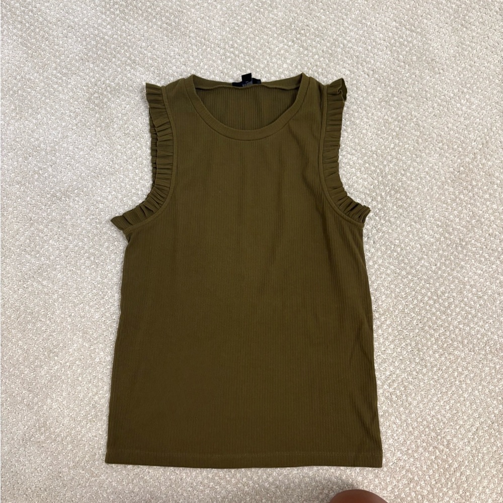 J. Crew Olive Ruffle Tank Top